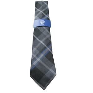 Vince Camuto Zecca Silk Blend Plaid Black Grey & Blue Tartan Mens Necktie NEW